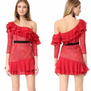 Red lace detail for love and lemons dress
